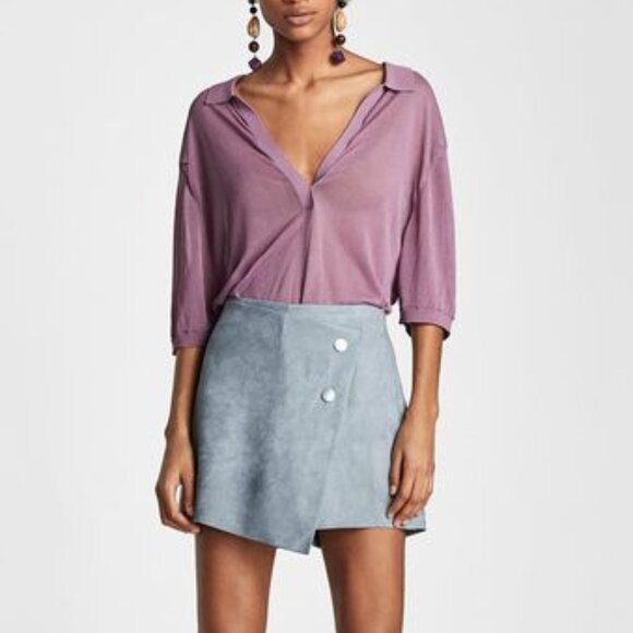 Zara Grey Faux Suede Button Wrap Drape Envelope Skort - Picture 3 of 6